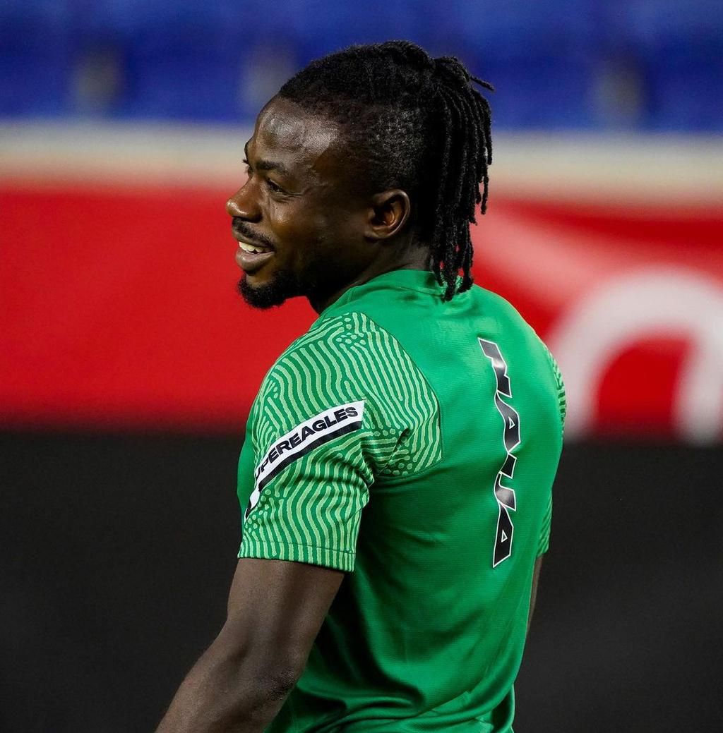 Golden Eaglets Emmanuel Michael thanks Moses Simon after scoring free kick against Ghana