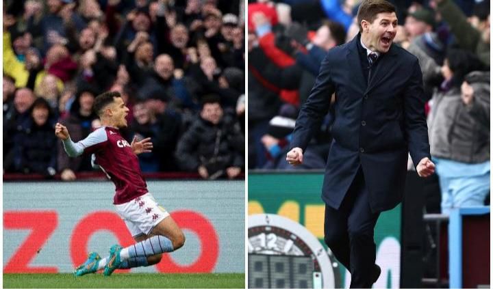 Philippe Coutinho and Steven Gerrard celebrate