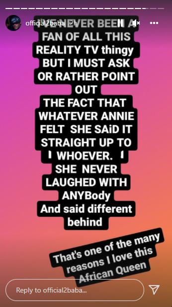 2Face Idibia defends wife Annie over comments on reality TV show