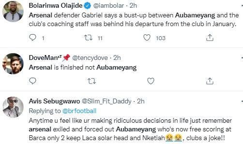 Reactions from Arsenal fans as Aubameyang shines for Barcelona