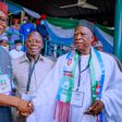 From left: Former APC National Chairmen John Odigie-Oyegun, Adams Oshiomhole and current Chairman, Abdullahi Adamu.