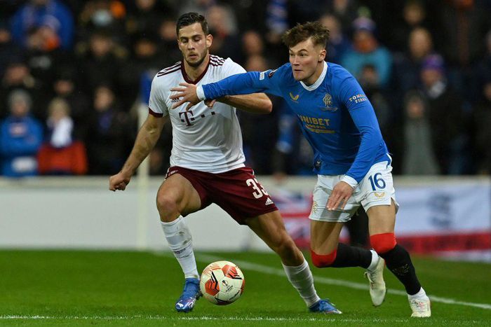 Everton arrival - Nathan Patterson (R) in Europa League action for former club Rangers against Sparta Prague in November