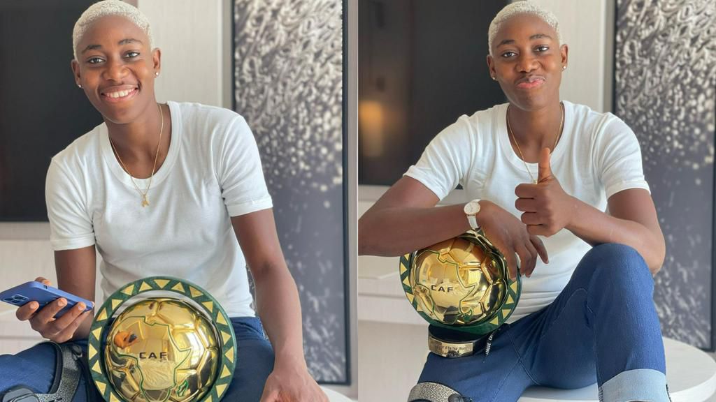 Asisat Oshoala shows off 5th CAF Women's Player of the Year award