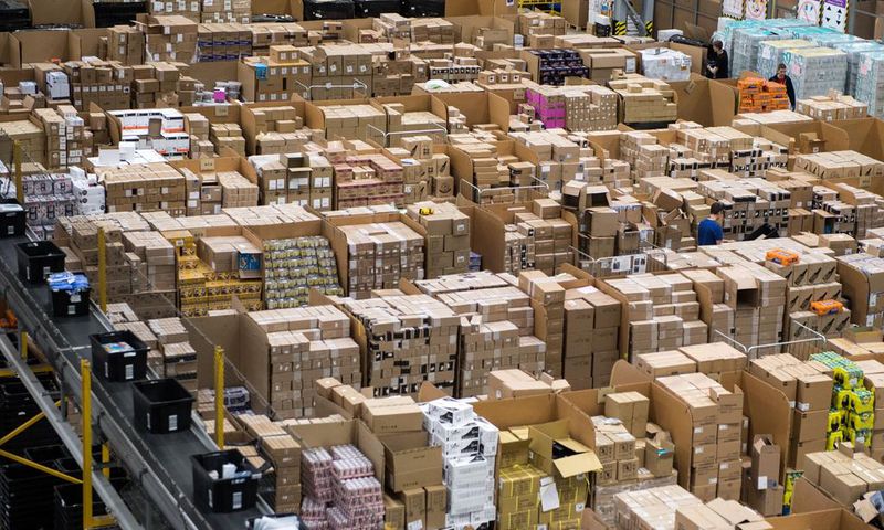 An Amazon warehouse in England in 2017.