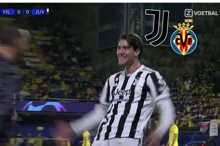 Dusan Vlahovic celebrates scoring the fastest debut goal by a player in Champions League history.