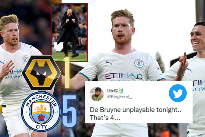 Social media reactions as Kevin de bruyne leads Manchester City to emphatic victory over Wolves in the Premier league