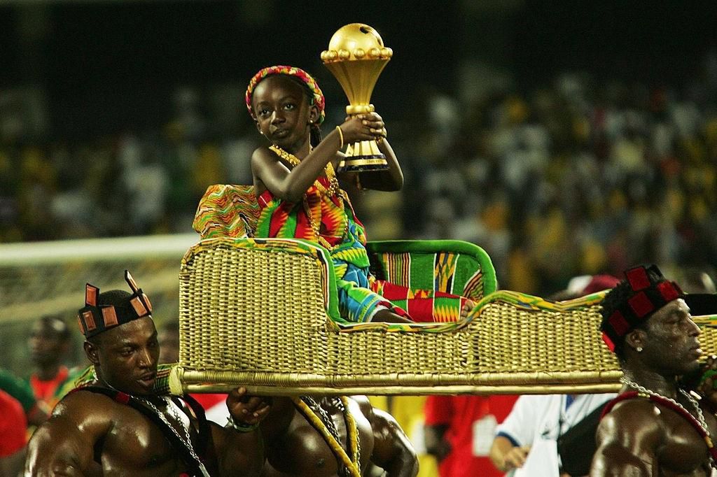 ACCRA, GHANA - FEBRUARY 10: The winners' trophy is carried on to the pitch after the AFCON Final match between Cameroon and Egypt at the Ohene Djan Stadium in Accra, Ghana. (Photo by Lee Warren/Gallo Images/Getty Images)