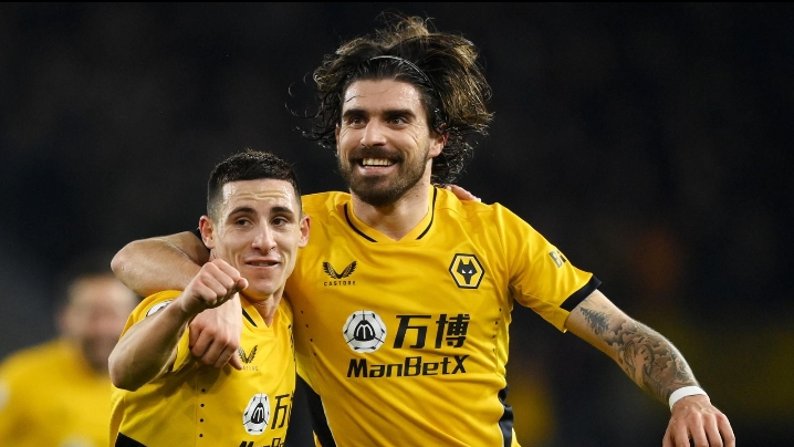 Ruben Neves celebrates his goal against Watford
