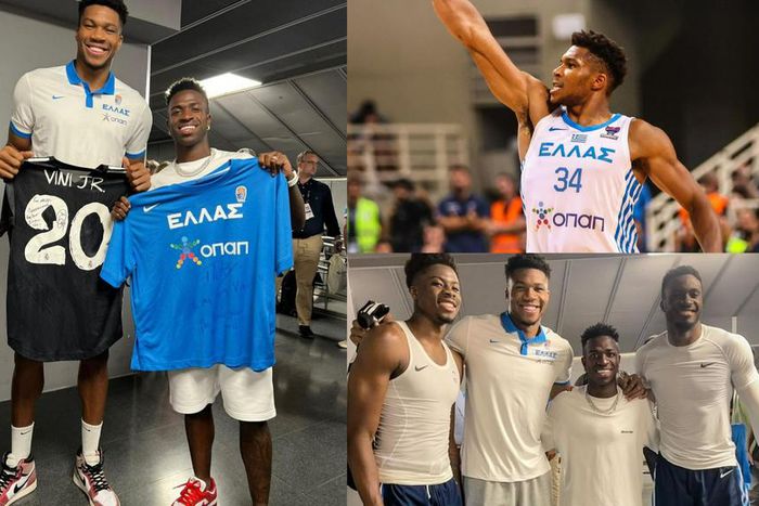 Giannis Antetokounmpo teams up with Real Madrid star Vinícius Jr [Photos]