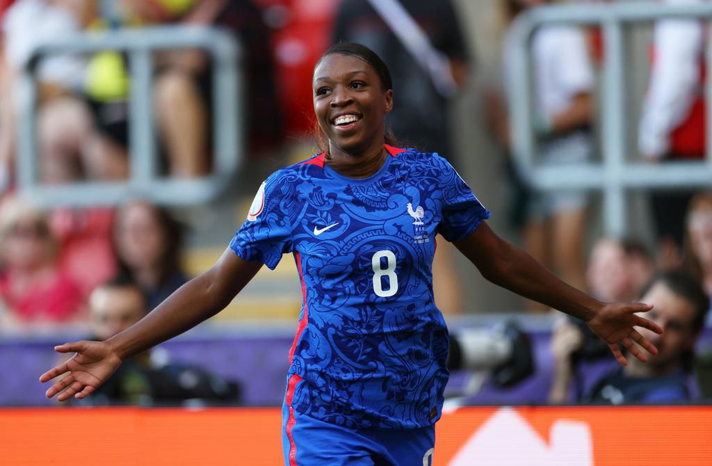 Geyoro in full flight after one of her goals for France.