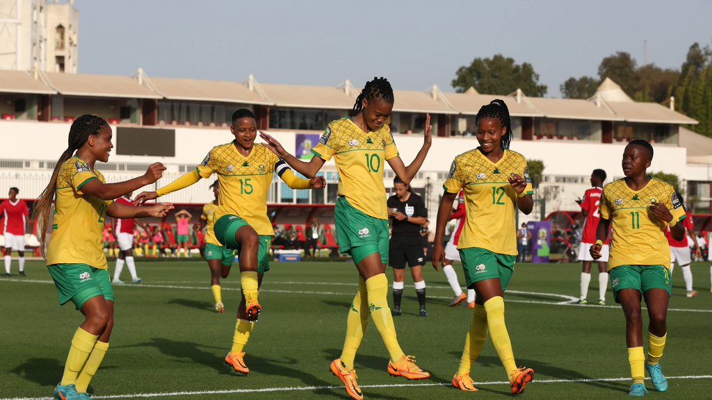 South Africa celebrating Linda Mothlalo's winner