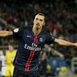 Paris St Germain's Zlatan Ibrahimovic celebrates after scoring a goal against Toulouse during their French Ligue 1 soccer match at the Parc des Princes stadium in Paris, France, November 7, 2015.