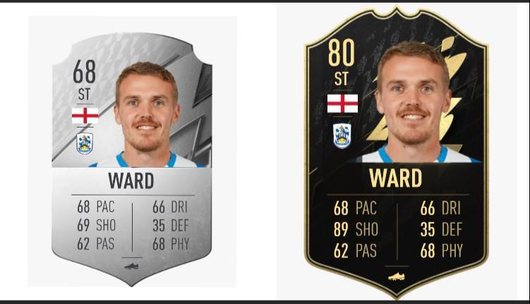 Danny Ward FIFA 22 OPR (Left) and TOTW Upgrade (Right)