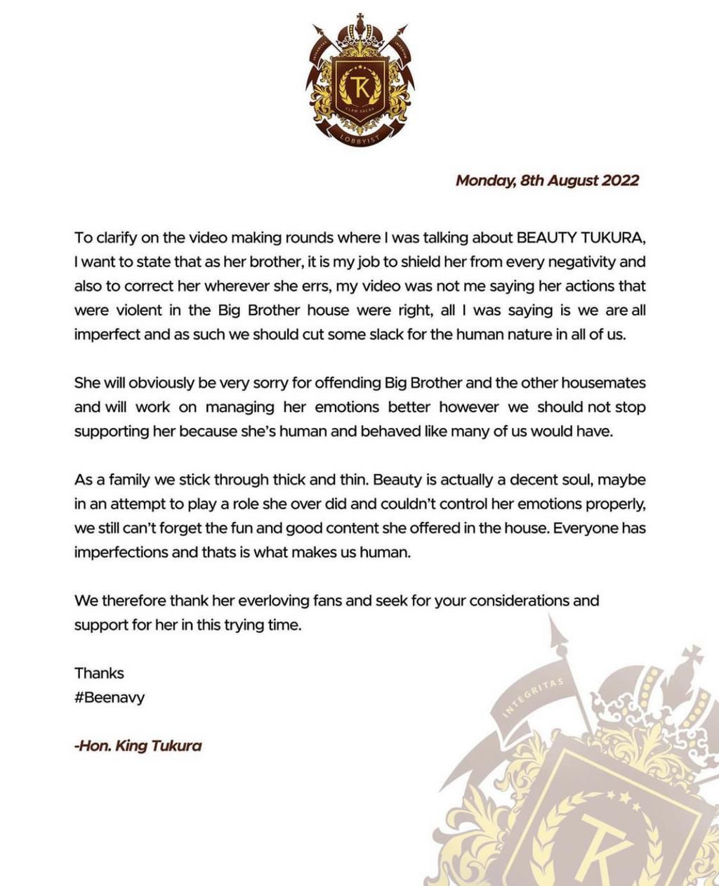 King Tukura reacts to Beauty Tukura’s BBNaija disqualification [instagram/tk_confidential]