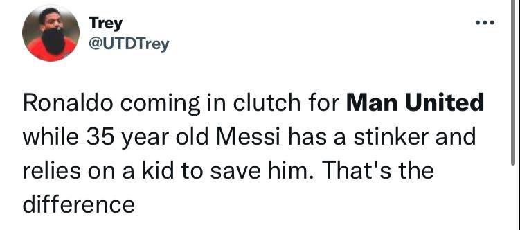 A Man United fan shades PSG's Lionel Messi