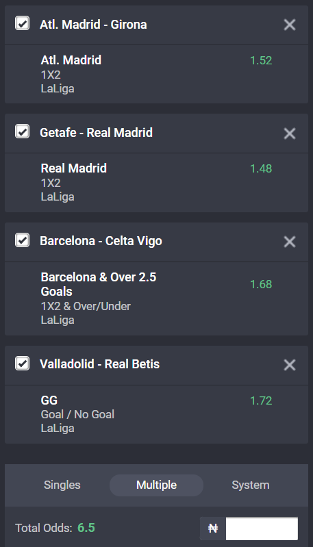 La Liga accumulator on Bet9ja