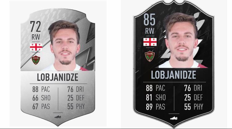 Saba Lobjanidze FIFA 22 OPR (Left) and TOTW Upgrade (Right)