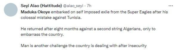 Nigerians react to Maduka Okoye's error vs Algeria B team