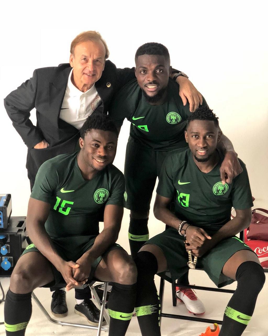 Oghenekaro Etebo, Wilfred Ndidi, John Ogu and Gernot Rohr