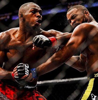 Jones fires his elbows into the face of Rashad Evans