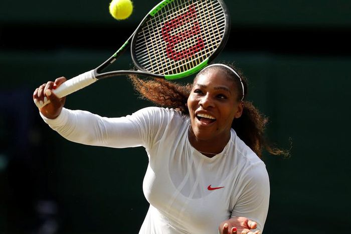 Serena Williams competes in the 2018 Wimbledon final.