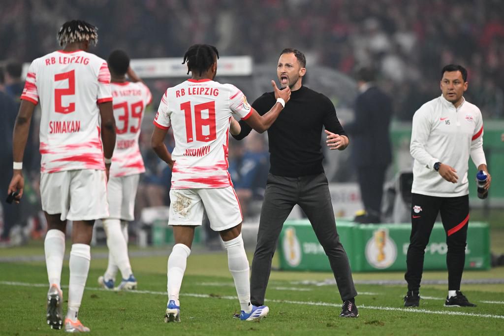 Man of the moment,  Christopher Nkunku with his coach, Domenico Tedesco.