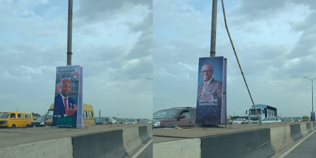 Third Mainland Campaign Ad-space shared between Jandor and Sanwo-Olu [Photographed by Ima Elijah]