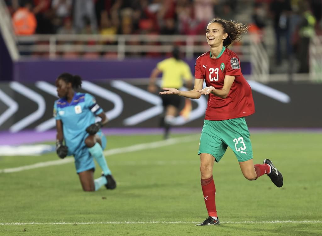 Tottenham's Rosella Ayane celebrating her 14th minute opener for Morocco