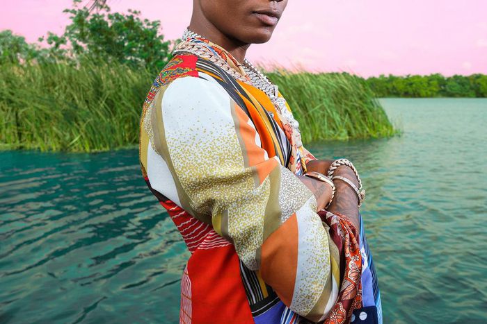 Wizkid wearing N Palmer shirts, pants from  Kiko Kostadinov and Jacquemus shades [GQ]