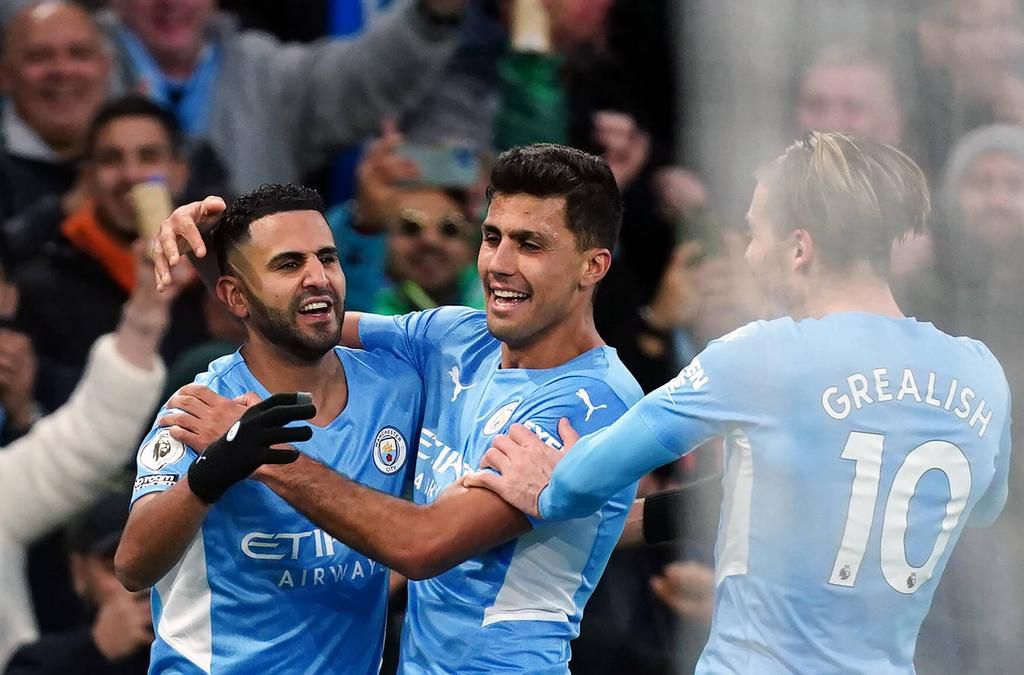 Riyad Mahrez scored a second-half brace for City in the Manchester Derby on Sunday