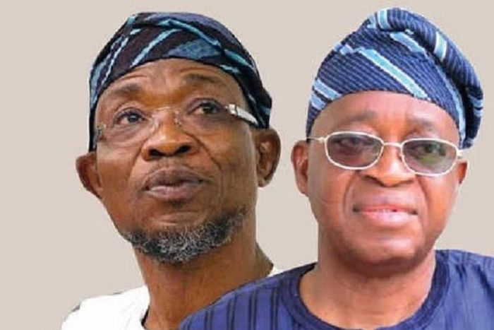 (Right) Governor Gboyega Oyetola and his predecessor, Rauf Aregbesola (Left)(Daily Post)