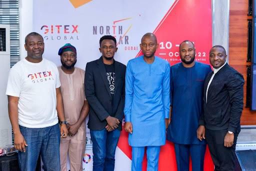 Left to right: Mr Akande Ojo, Country representative of the Dubai World trade centre; Mr. Mayowa Owolabi , CEO Paddycover limited and winner of the GITEX Global Lagos pitch event; Mr. Luther Lawoyin, CEO pricepally and 1st runner up of the GITEX Globa...