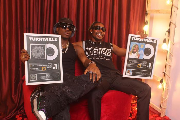 Fireboy and Asake receive their plaques for 'Bandana'