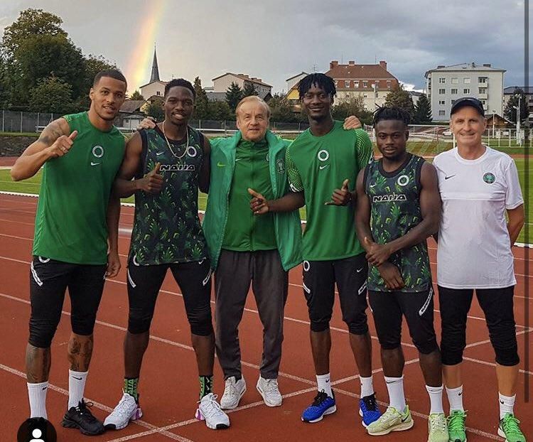 William Troost-Ekon, Kenneth Omeruo, Genort Rohr, Moses Simon (Twitter/Super Eagles)