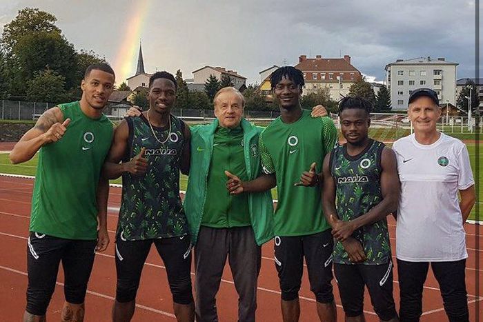 William Troost-Ekon, Kenneth Omeruo, Genort Rohr, Moses Simon (Twitter/Super Eagles)