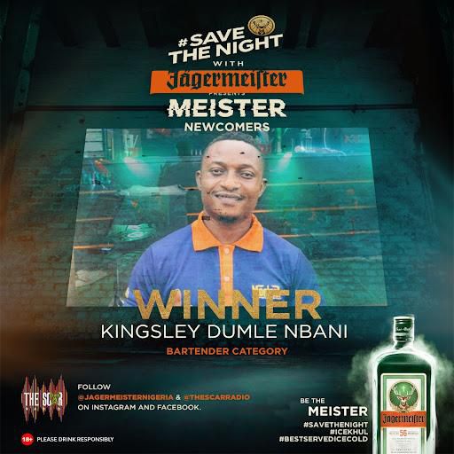 Congratulations to The Meister New Comers winner of the #Bartender category “Kingsley Dumle Nbani”