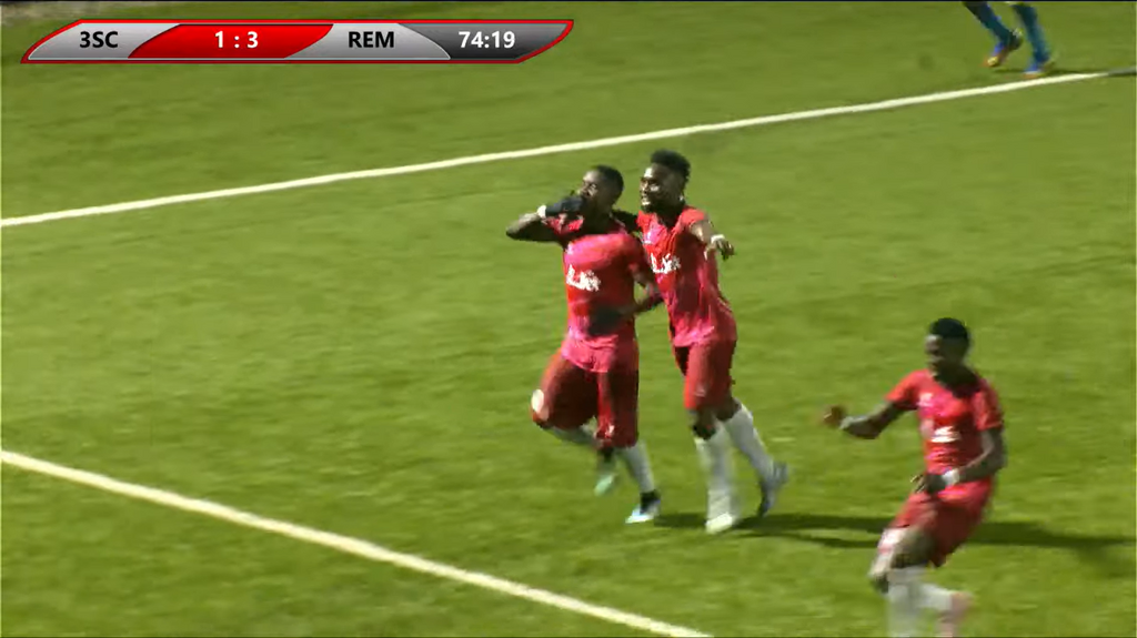 Remo Stars celebrate the third goal of the day.