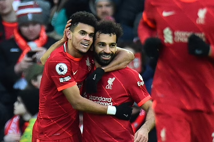 Luis Diaz with teammate Mohamed Salah