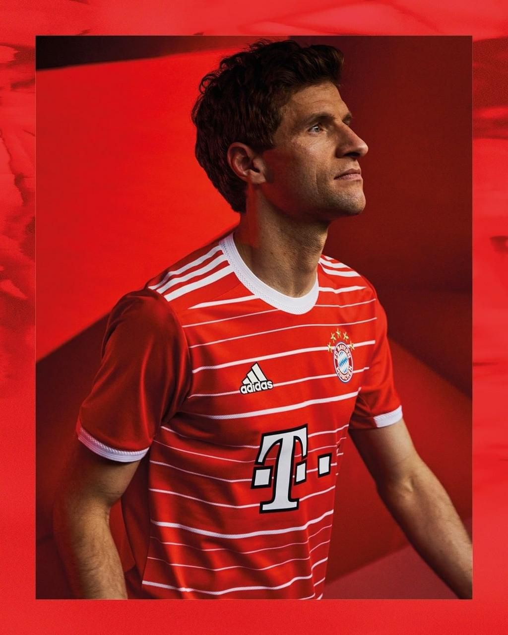 Thomas Muller models the new Bayern Munich jersey