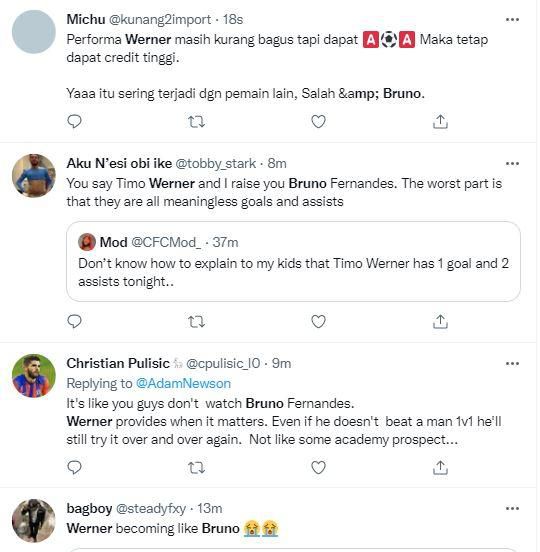 Reactions as Chelsea fans compare Timo Werner to Bruno Fernandes