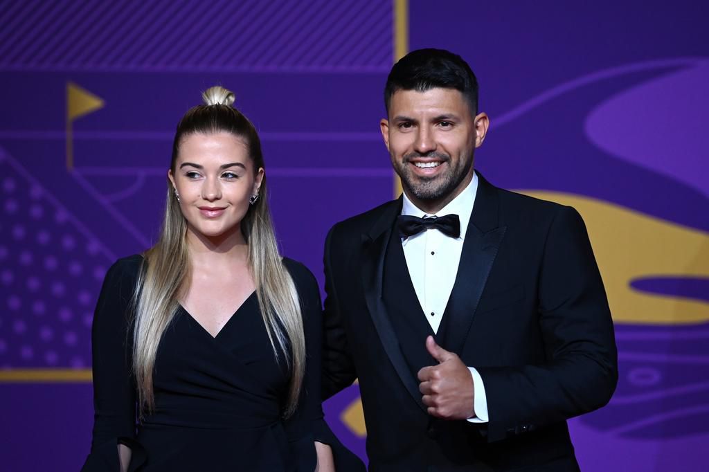 Retired footballer Sergio Kun Aguero with his wife at the DECC, Qatar