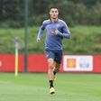 Ronaldo in training with teammates Diogo Dalot (R) and Casemiro (L).