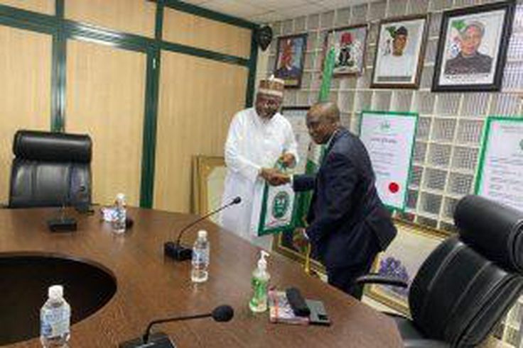 Alhaji Garba Abubakar,  CAC Registrar-General with Mr Mounir Haliru Gwarzo, the Group Chief Executive Officer, Media Trust Ltd.