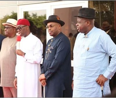 Governors Nyesom Wike of Rivers, Ifeanyi Okowa of Delta, Emmanuel Udom of Akwa Ibom and Douye Diri of Bayelsa state (TheNation)