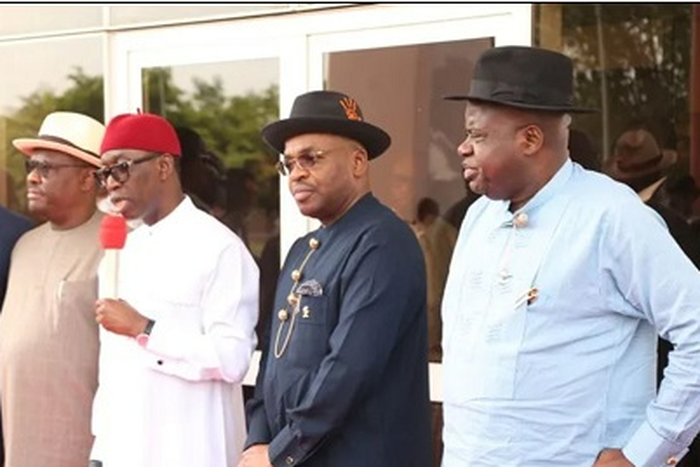 Governors Nyesom Wike of Rivers, Ifeanyi Okowa of Delta, Emmanuel Udom of Akwa Ibom and Douye Diri of Bayelsa state (TheNation)
