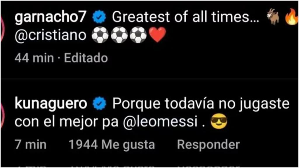 Aguero replies Alejandro Garnacho who calls Ronaldo the GOAT ahead of Messi