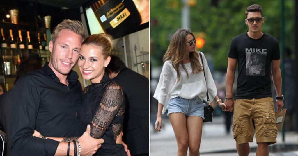 German footballers Christian Lell (R) and Mesut Ozil were caught up in a bizarre love triangle with Melanie Rickinger