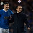 Leon Balogun (L) and Rangers manager Giovanni van Bronckhorst (R)