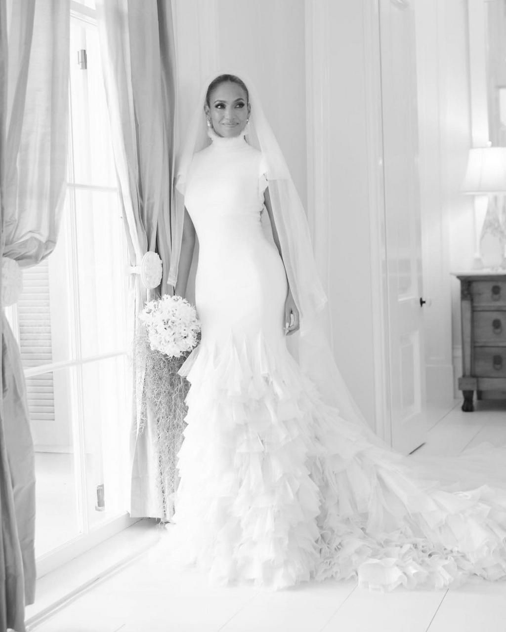 Jennifer's first gown by Ralph Lauren was made with handkerchiefs [Instagram/Ralphlauren]