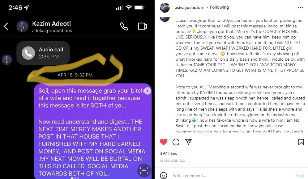 Mercy Aigbe's husband's 1st wife says he once called her a whore